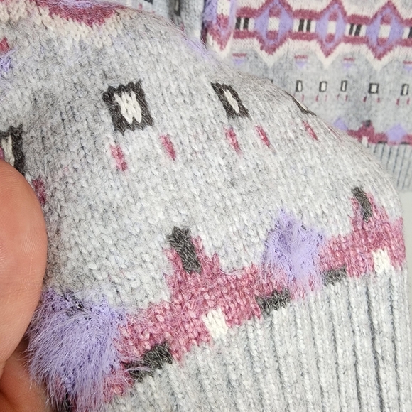 NWT Sugar Moon Juniors' NYC Alliance Fair Isle Sweater Grey Pink Purple Large - Picture 12 of 15